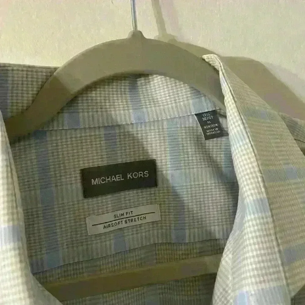 Michael kors air soft stretch plaid button down men XL